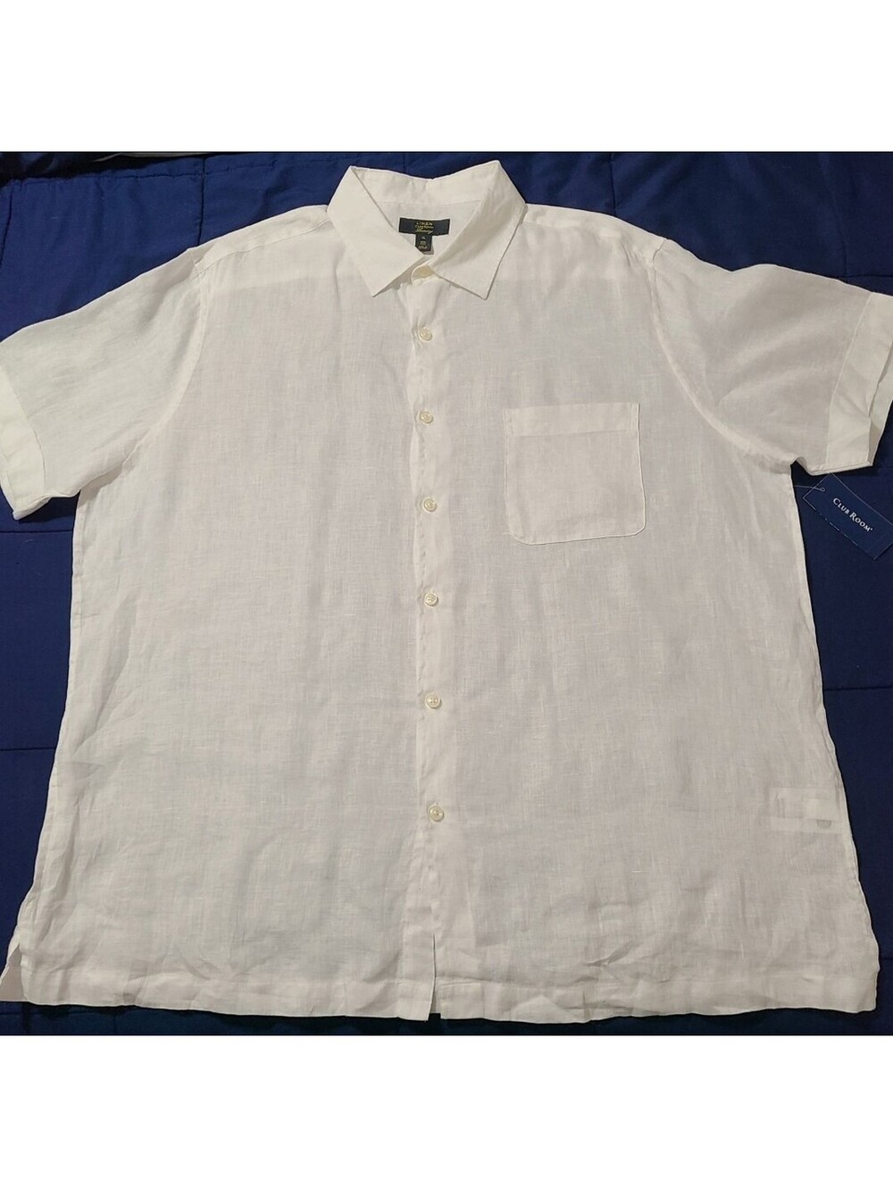 Club Room Luxury 100% Linen White Short Sleeve Button Down Shirt Size XL NWT